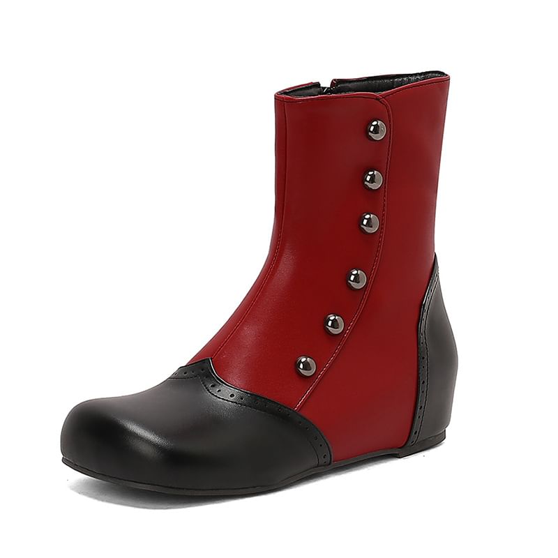 Studded Two Tone Wedge Short Boots