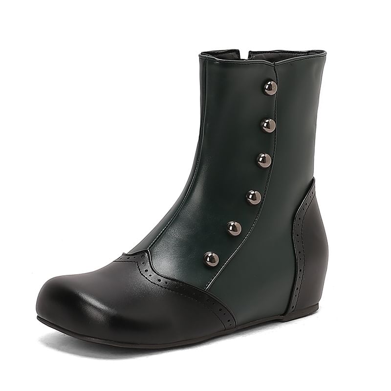 Studded Two Tone Wedge Short Boots