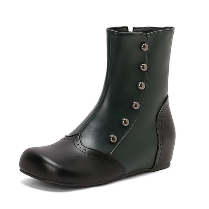 Studded Two Tone Wedge Short Boots