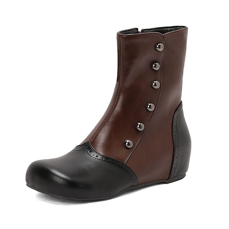 Studded Two Tone Wedge Short Boots