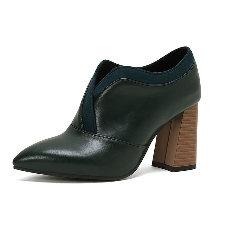 Pointed Chunky Heel Pumps