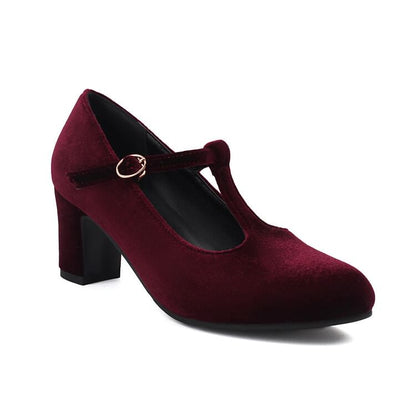 Almond Toe Chunky Heel Mary Jane Pumps