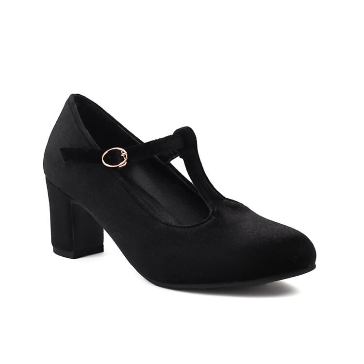 Almond Toe Chunky Heel Mary Jane Pumps