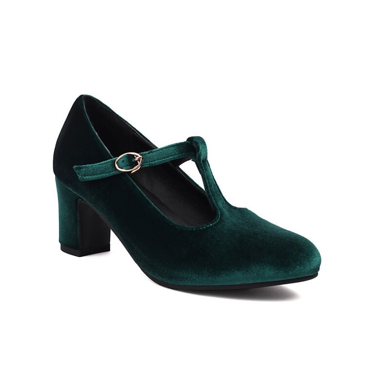 Almond Toe Chunky Heel Mary Jane Pumps
