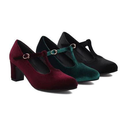 Almond Toe Chunky Heel Mary Jane Pumps