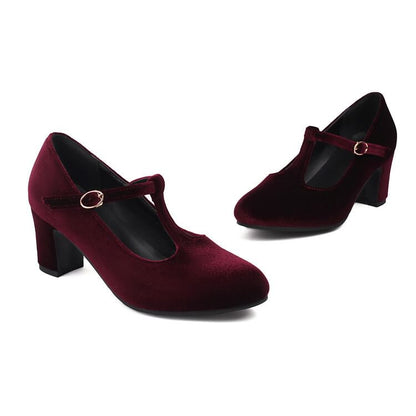 Almond Toe Chunky Heel Mary Jane Pumps