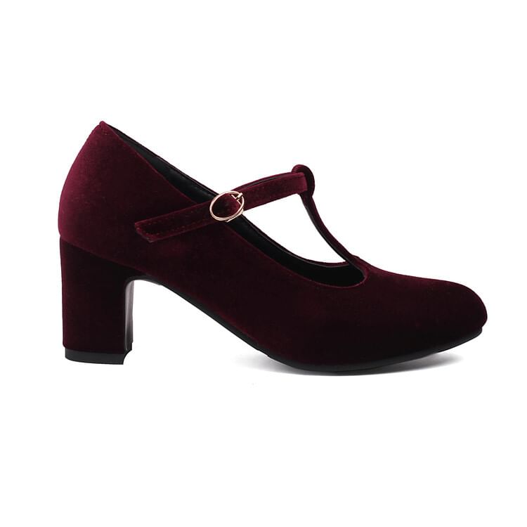 Almond Toe Chunky Heel Mary Jane Pumps