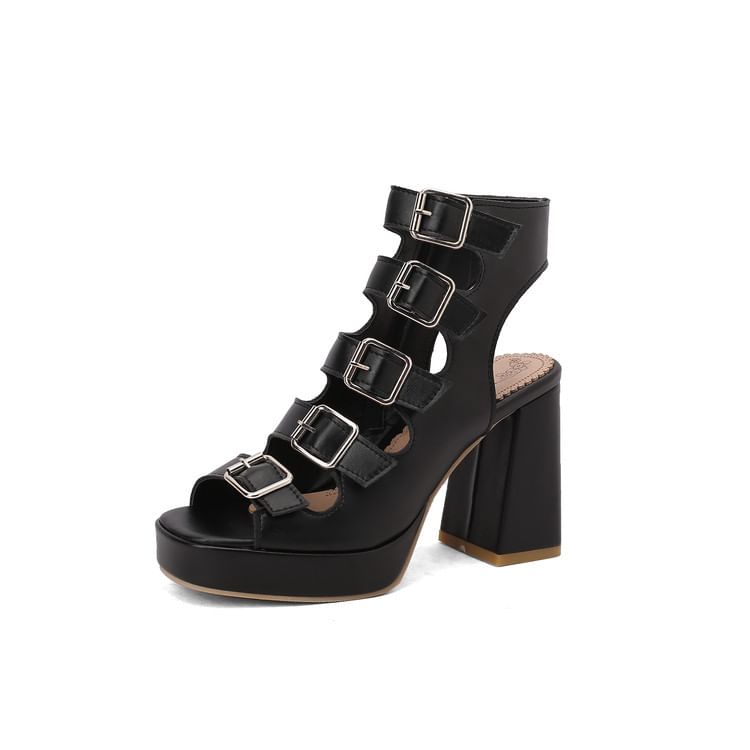 Buckled Strappy Platform Chunky Heel Sandals