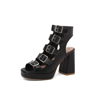 Buckled Strappy Platform Chunky Heel Sandals
