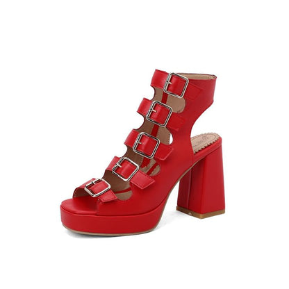 Buckled Strappy Platform Chunky Heel Sandals