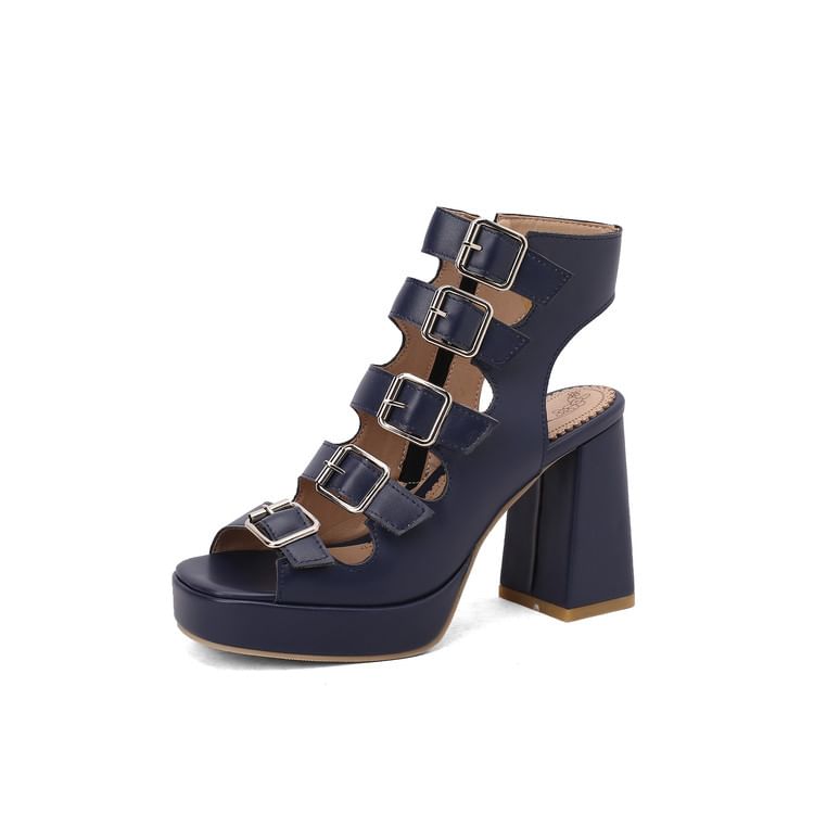 Buckled Strappy Platform Chunky Heel Sandals