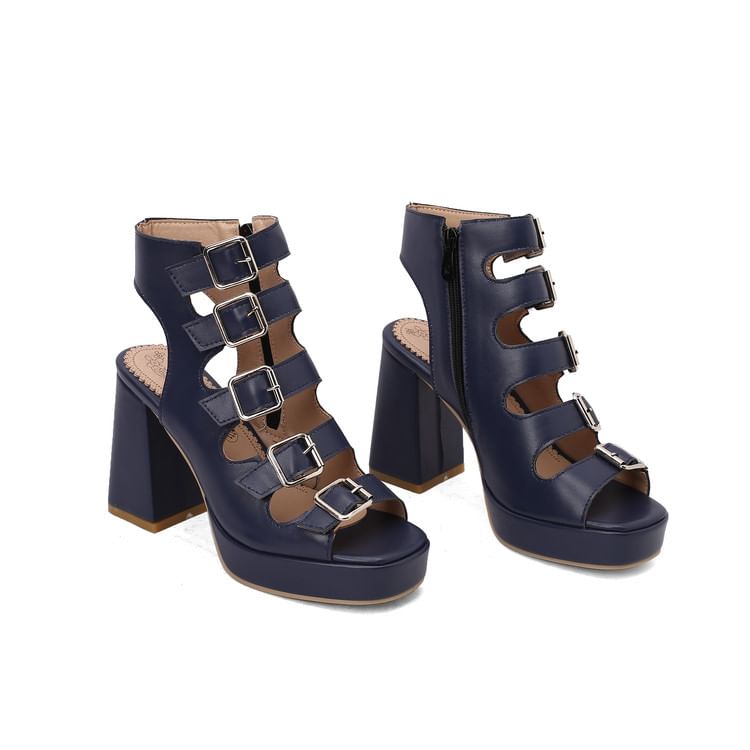 Buckled Strappy Platform Chunky Heel Sandals