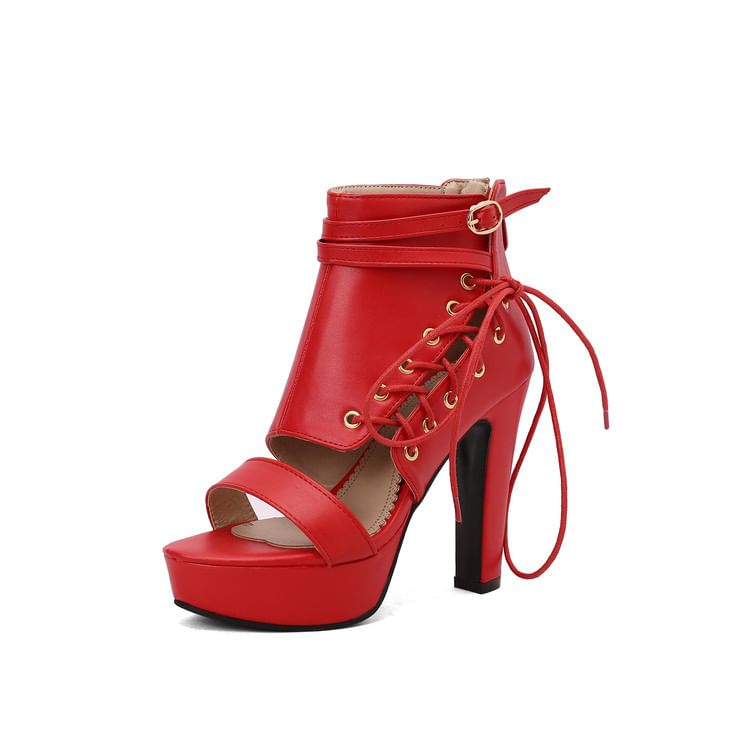 Lace-Up Platform Chunky Heel Sandals