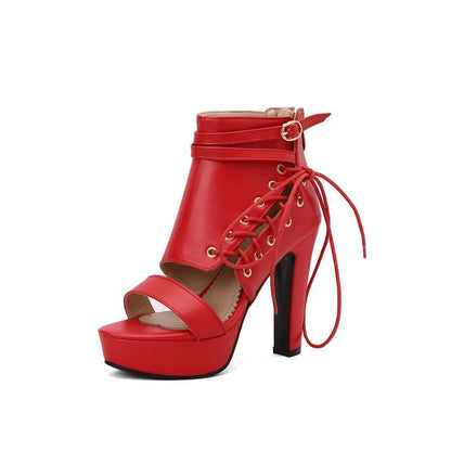 Lace-Up Platform Chunky Heel Sandals