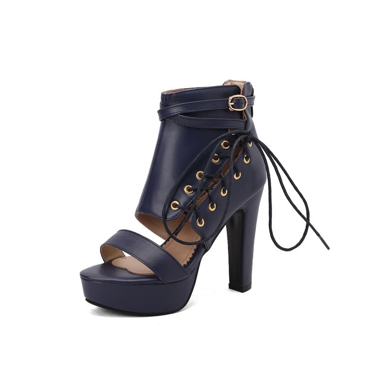 Lace-Up Platform Chunky Heel Sandals