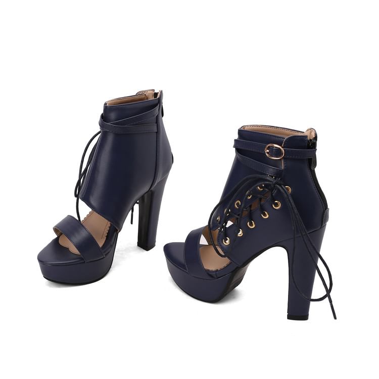 Lace-Up Platform Chunky Heel Sandals
