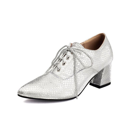 Pointed Lace-Up Chunky Heel Loafers
