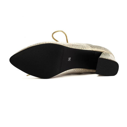 Pointed Lace-Up Chunky Heel Loafers