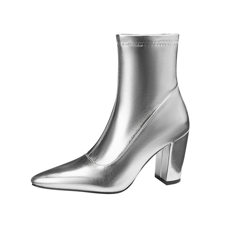 Pointed Chunky Heel Short Boots