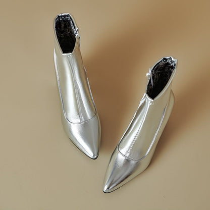 Pointed Chunky Heel Short Boots