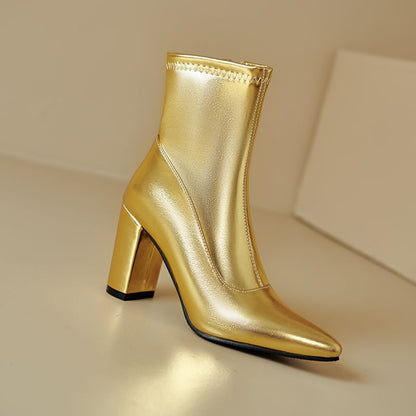 Pointed Chunky Heel Short Boots