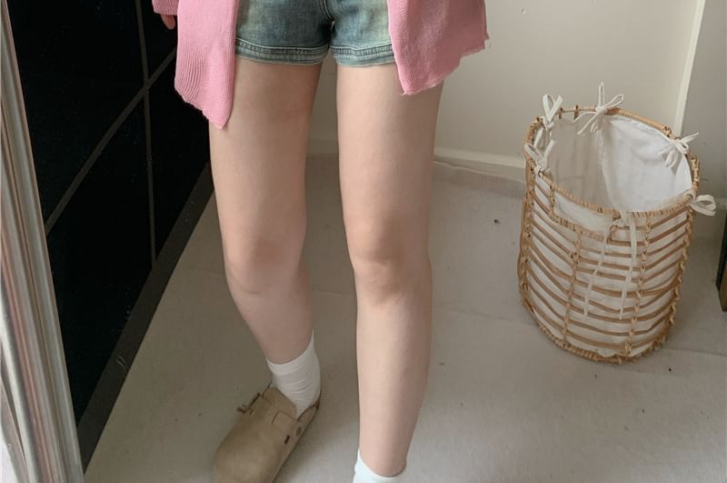 Sheer Slit Crewneck Button-Up Cardigan