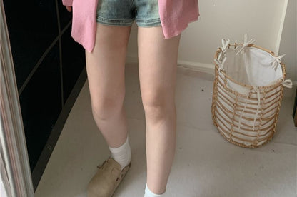 Sheer Slit Crewneck Button-Up Cardigan