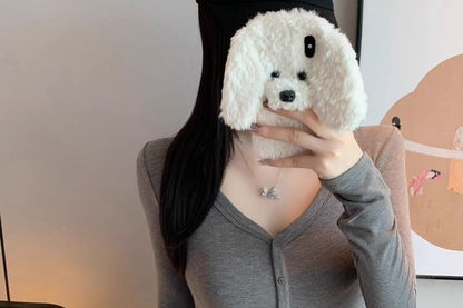 V-Neck Buttoned Cropped Cardigan