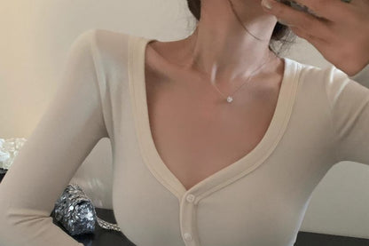 V-Neck Buttoned Cropped Cardigan