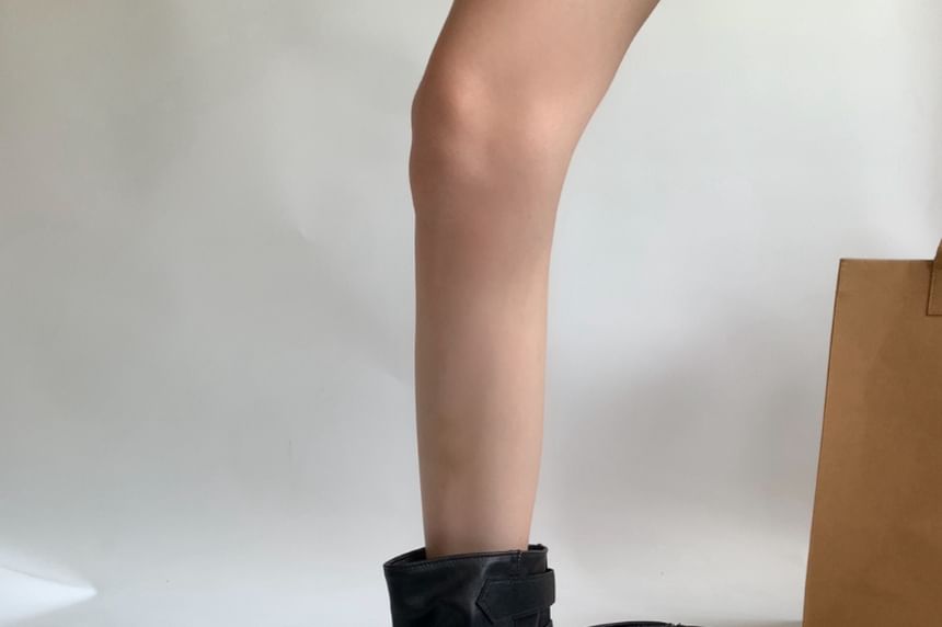 Platform Plain Buckled Faux Leather Short Boots