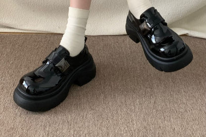 Platform Adhesive Strap Plain Faux Leather Shoes
