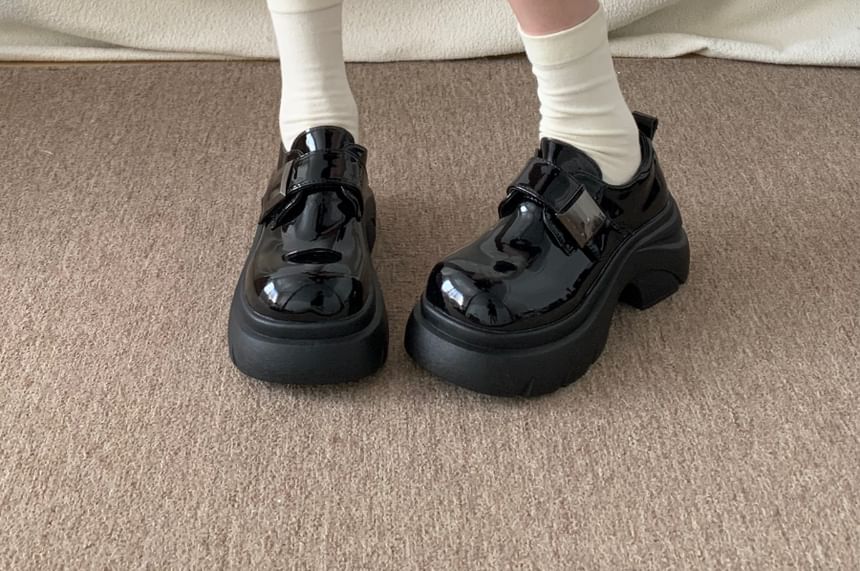 Platform Adhesive Strap Plain Faux Leather Shoes