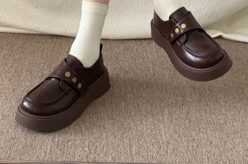 Platform Plain Studded Faux Leather Shoes