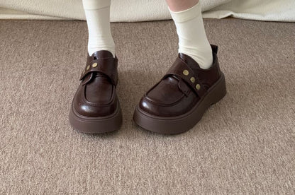 Platform Plain Studded Faux Leather Shoes