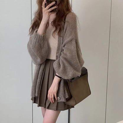 Oversized V-Neck Buttoned Cardigan