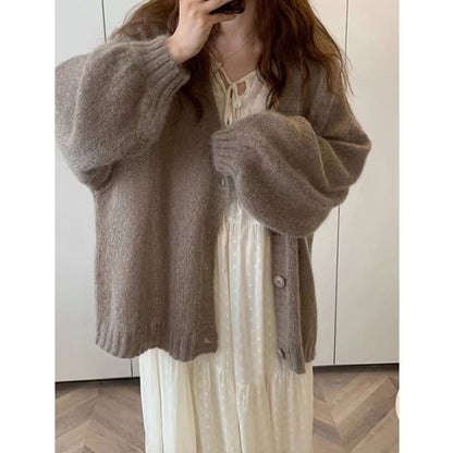 Oversized V-Neck Buttoned Cardigan