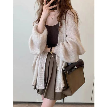 Oversized V-Neck Buttoned Cardigan