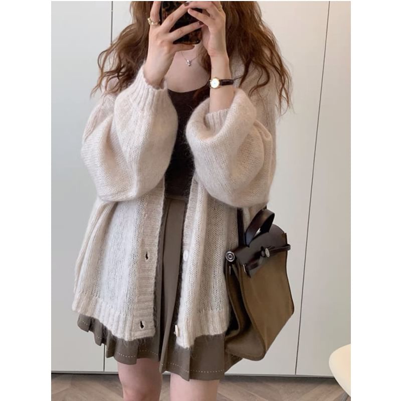 Oversized V-Neck Buttoned Cardigan