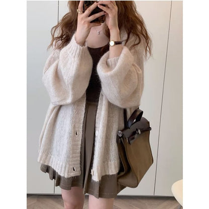 Oversized V-Neck Buttoned Cardigan