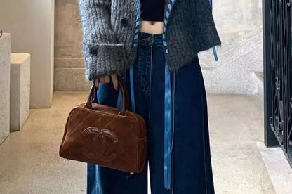 Melange Contrast Stitch Ribbed Collar Cardigan