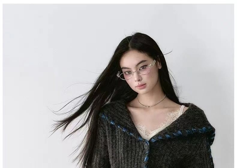 Melange Contrast Stitch Ribbed Collar Cardigan