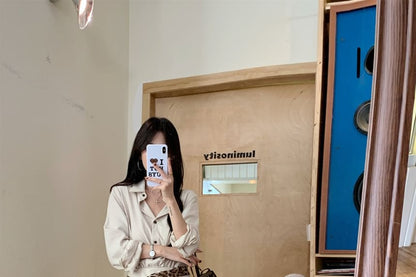 Mini A-Line Shirt with Long Sleeved, Solid Color, Relaxed Fit