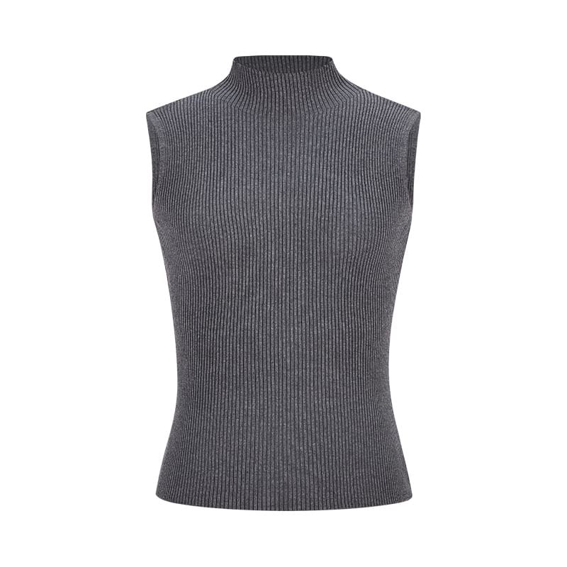Ribbed Knit Tank Top with Mock Neck, Solid Color, Fitted