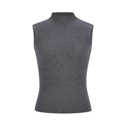 Ribbed Knit Tank Top with Mock Neck, Solid Color, Fitted