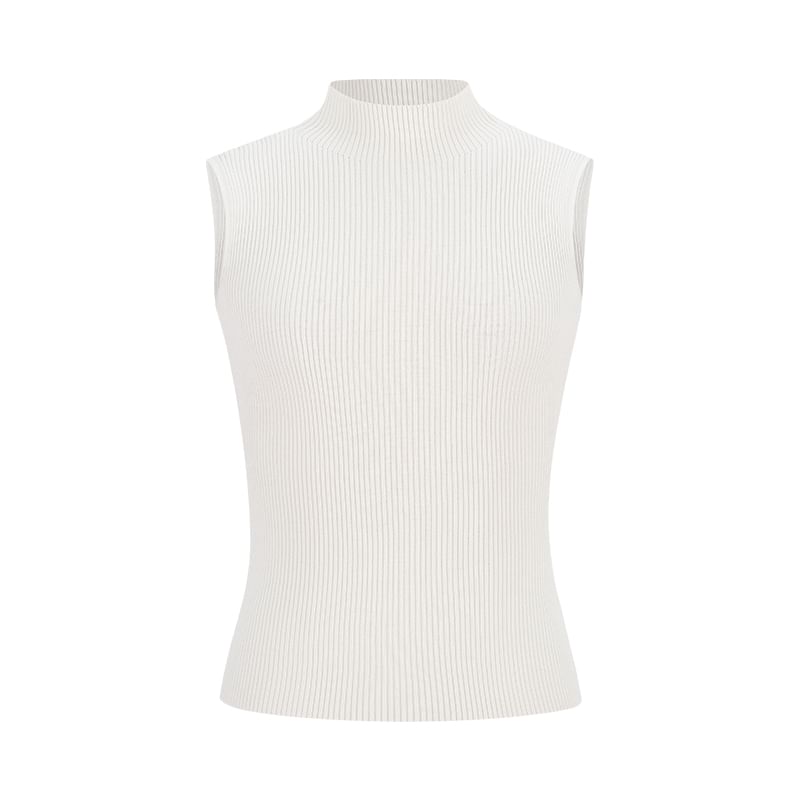 Ribbed Knit Tank Top with Mock Neck, Solid Color, Fitted