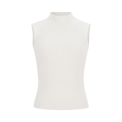 Ribbed Knit Tank Top with Mock Neck, Solid Color, Fitted
