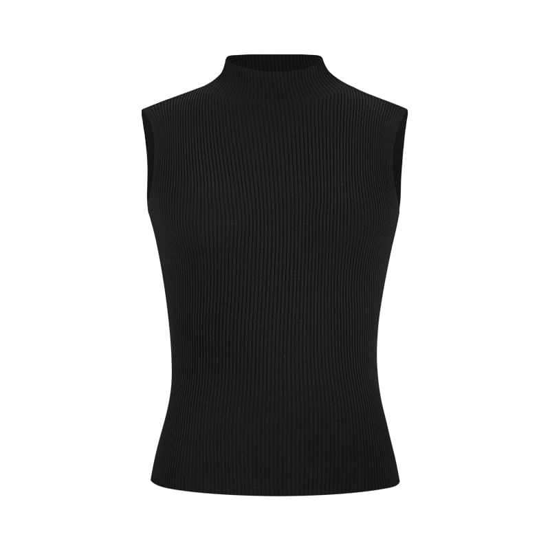 Ribbed Knit Tank Top with Mock Neck, Solid Color, Fitted