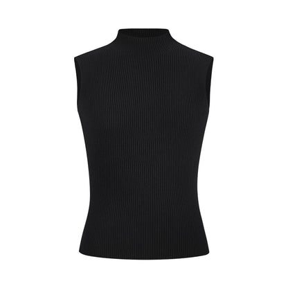 Ribbed Knit Tank Top with Mock Neck, Solid Color, Fitted