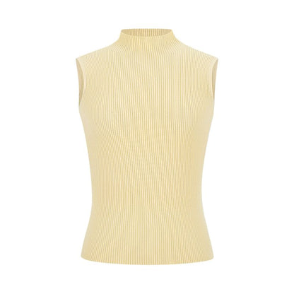 Ribbed Knit Tank Top with Mock Neck, Solid Color, Fitted