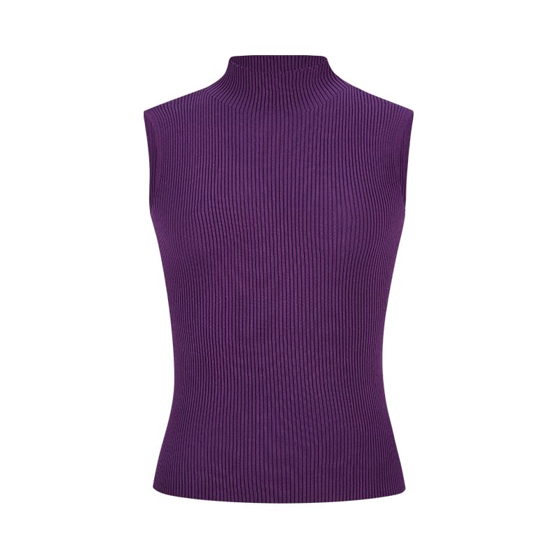 Ribbed Knit Tank Top with Mock Neck, Solid Color, Fitted